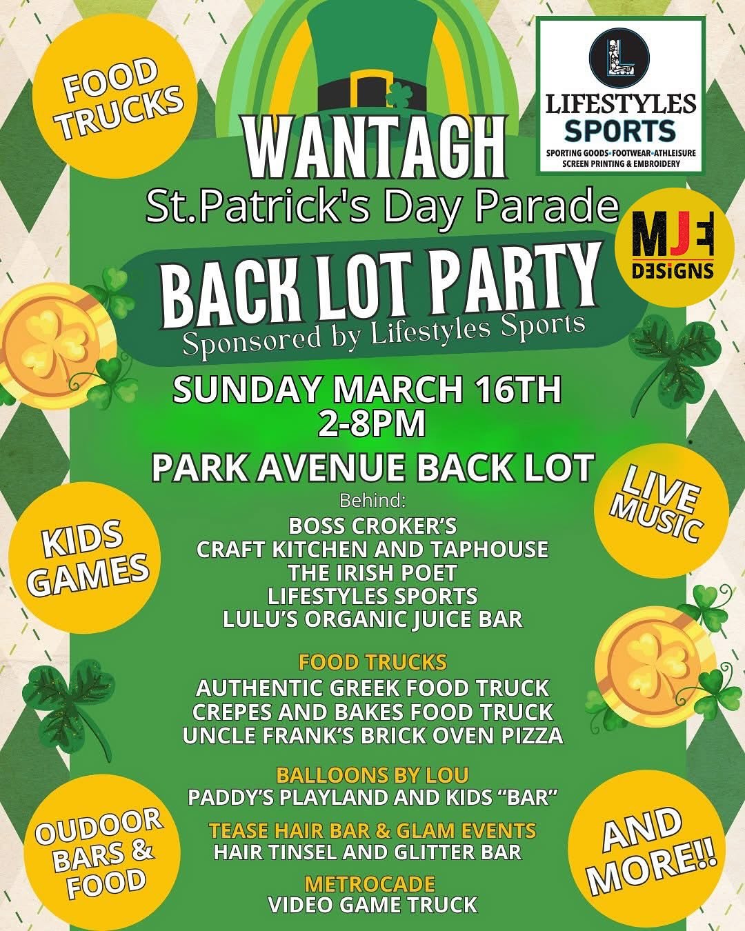 Our first event of the year, the Wantagh St. Patrick's Day parade and block party. Come say hi at the booth.